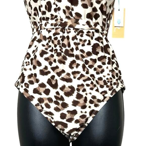 NWT Kona Sol Women’s Leopard Print Wrap Belt One Piece Swimsuit Size Medium - Picture 6 of 8